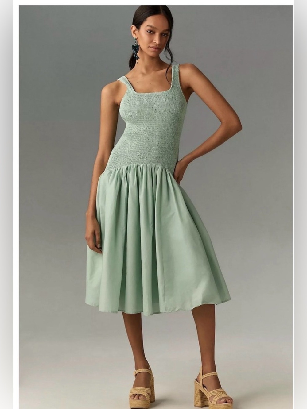 Hutch Anthropologie Smocked Bodice Drop Waist Midi Dress